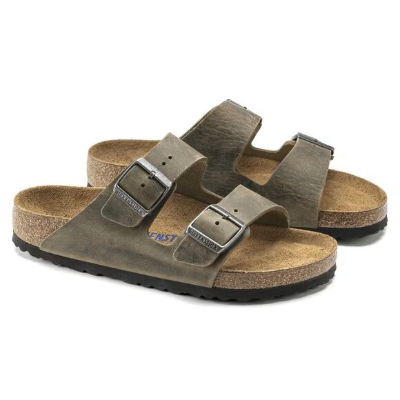 Birkenstock Men's Arizona Soft Footbed Sandal Leather Oil  Khaki Sz 46 M(13) - Picture 1 of 5